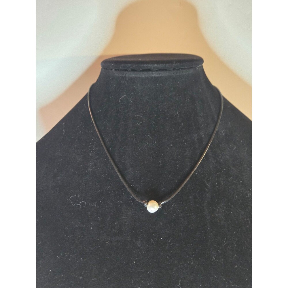 Large Baroque Pearl on Black Cord Silver Tone Adjustable Length Lobster Clasp